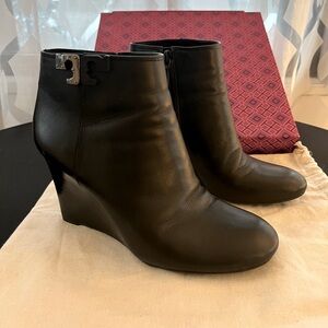 Tory Burch Lowell Black Leather Wedge Bootie